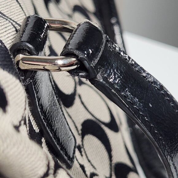 Coach Jacquard Pattern Shoulder Handbag Black/Gray Canvas - Picture 4 of 16